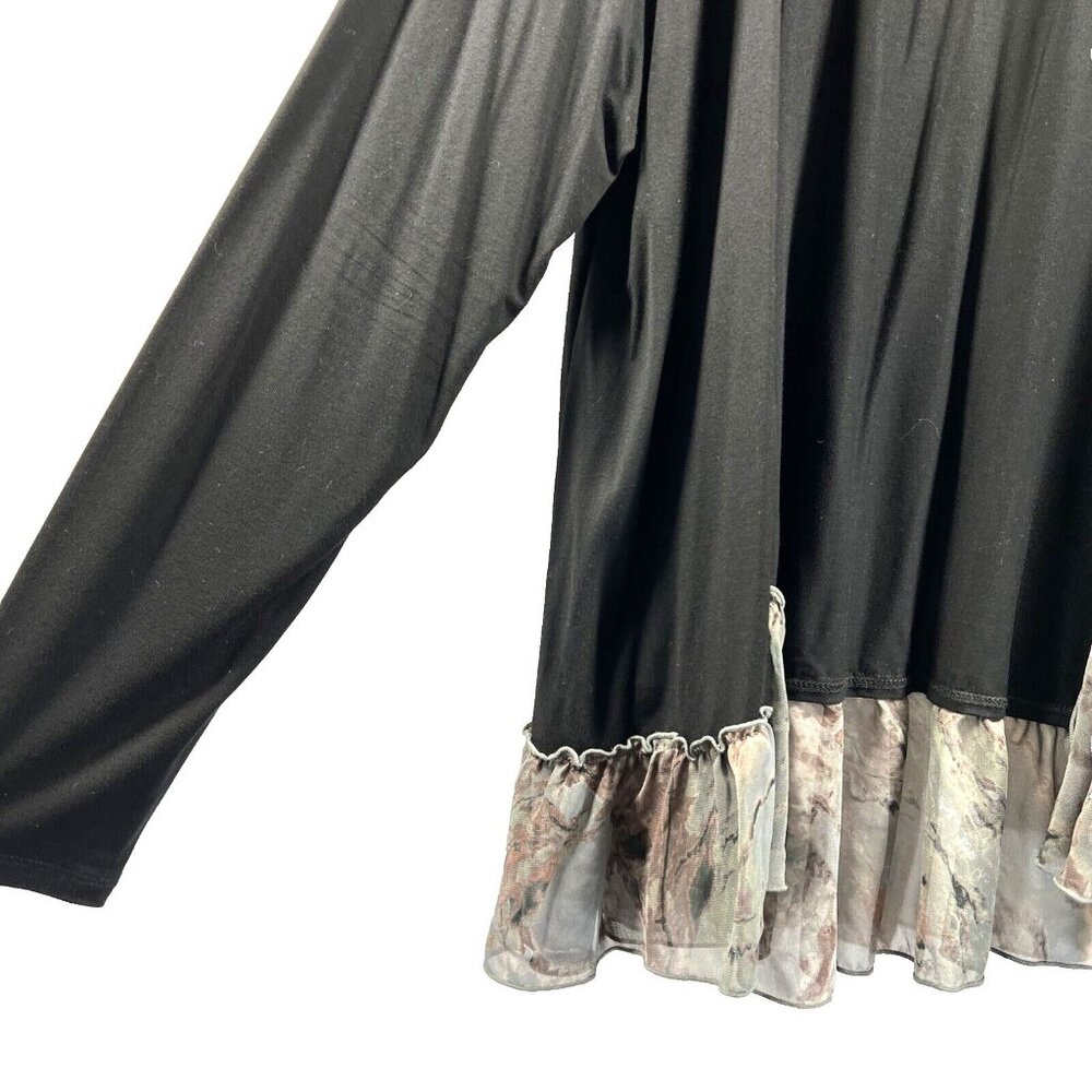LOGO Lori Goldstein Womens Jacket Large Sheer Floral Ruffle Solid Black L/S Boho - Picture 5 of 9